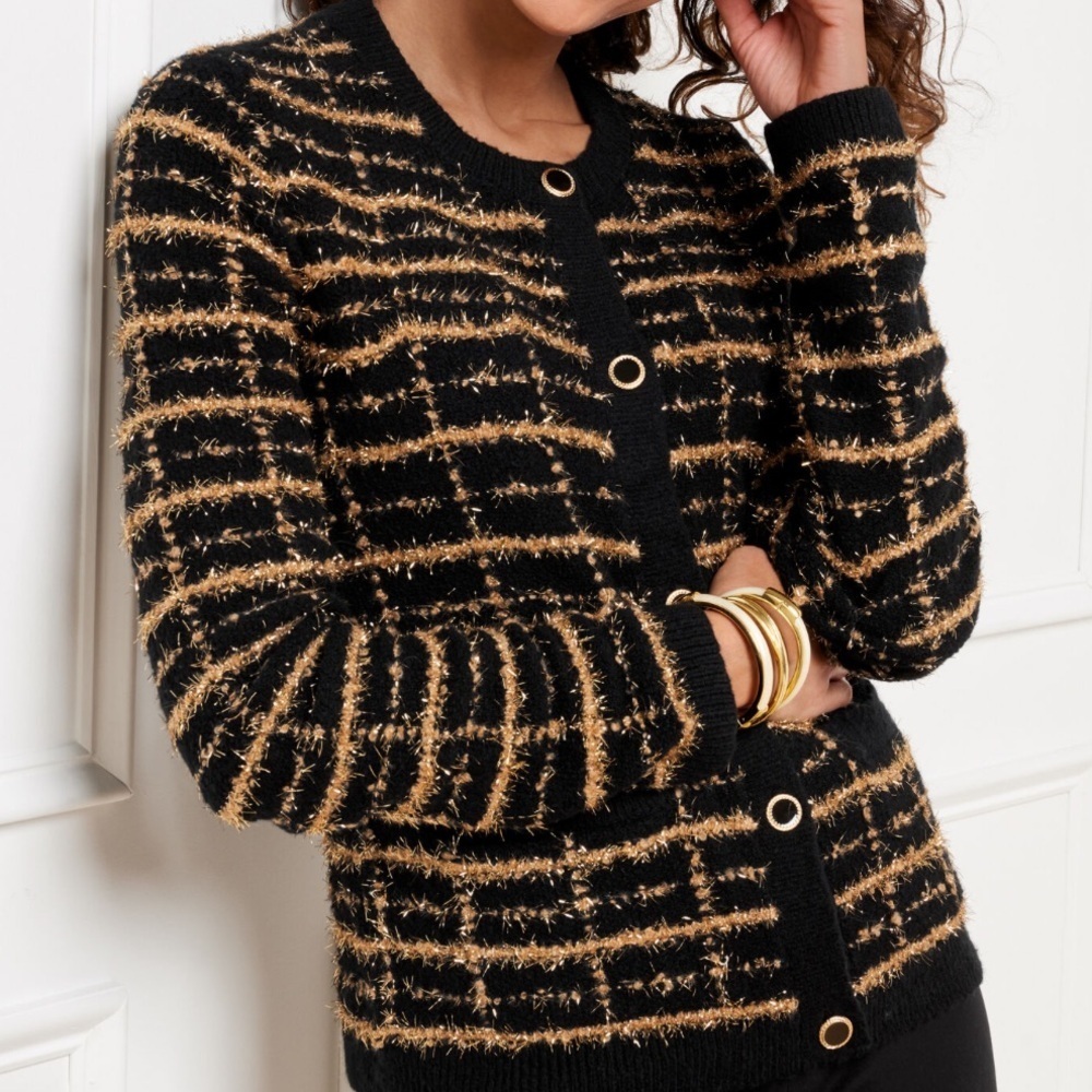 Talbots Gold plaid  Boucle cardigan